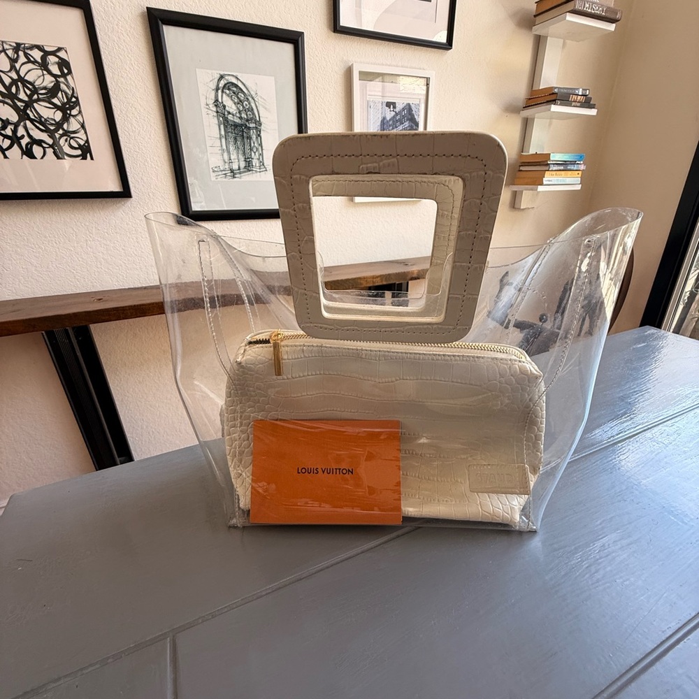 Staud Clear Tote with White Pouch